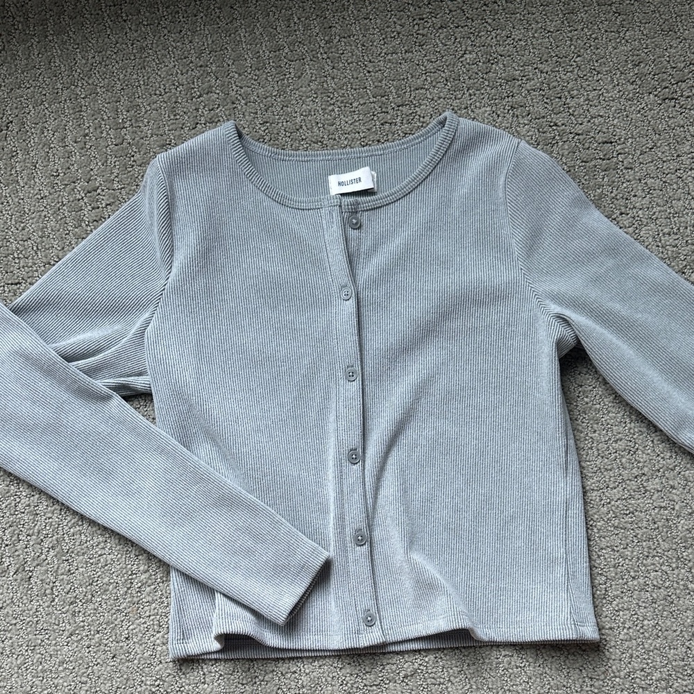 Hollister Light Gray Ribbed Cardigan
